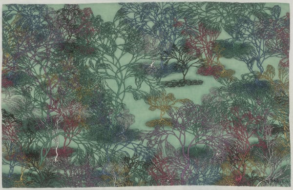 LAO TONGLI 劳同丽 The Desire of Libido·Above the Horizon No. 03 丽比多之欲·地平之上03号, 2015 Ink and Mineral Colors on Silk 绢本工笔重彩 89 x 140 cm